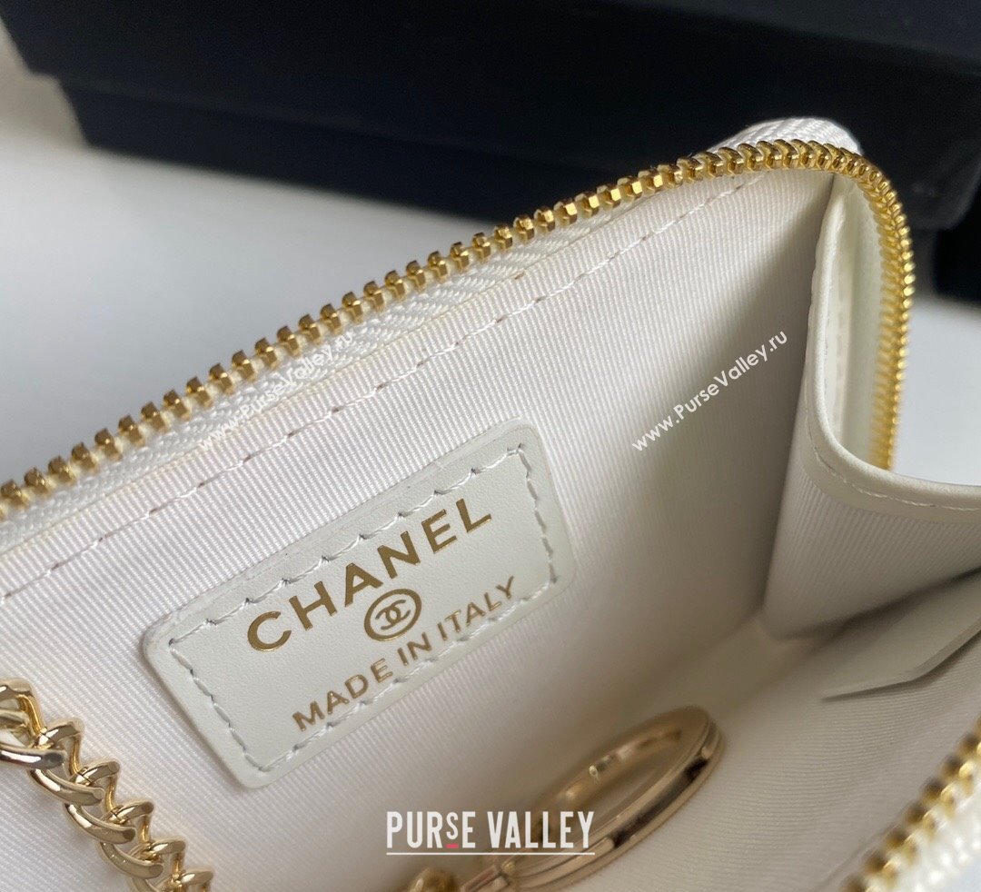 Chanel Grained Calfskin Zip Card Holder Wallet White 2024 AP0221 (yezi-241107032)