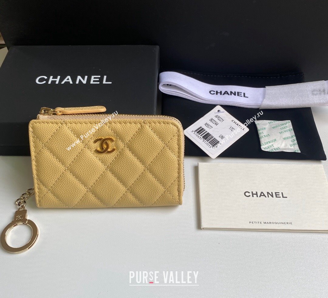 Chanel Grained Calfskin Zip Card Holder Wallet Yellow 2024 AP0221 (yezi-241107033)