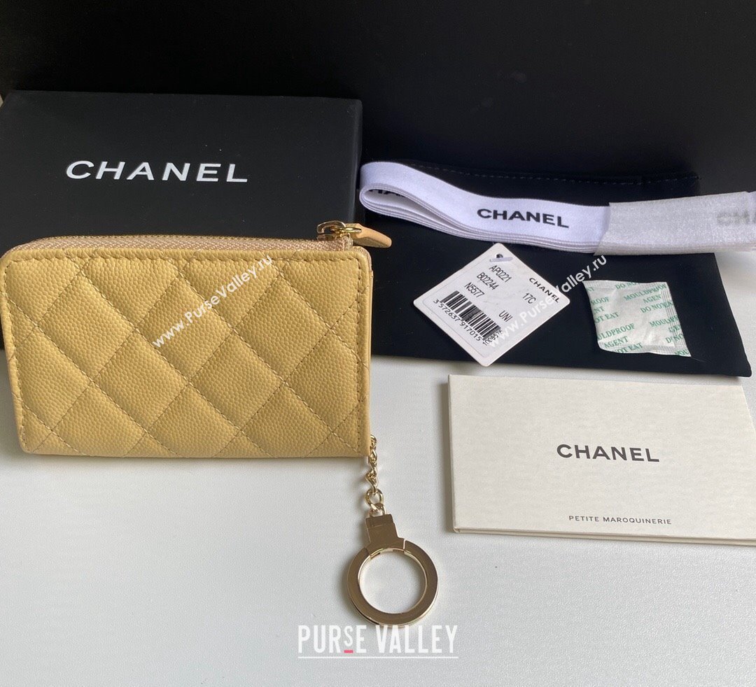 Chanel Grained Calfskin Zip Card Holder Wallet Yellow 2024 AP0221 (yezi-241107033)