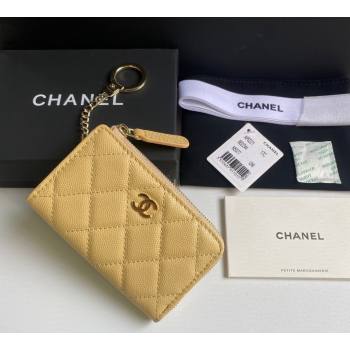 Chanel Grained Calfskin Zip Card Holder Wallet Yellow 2024 AP0221 (yezi-241107033)