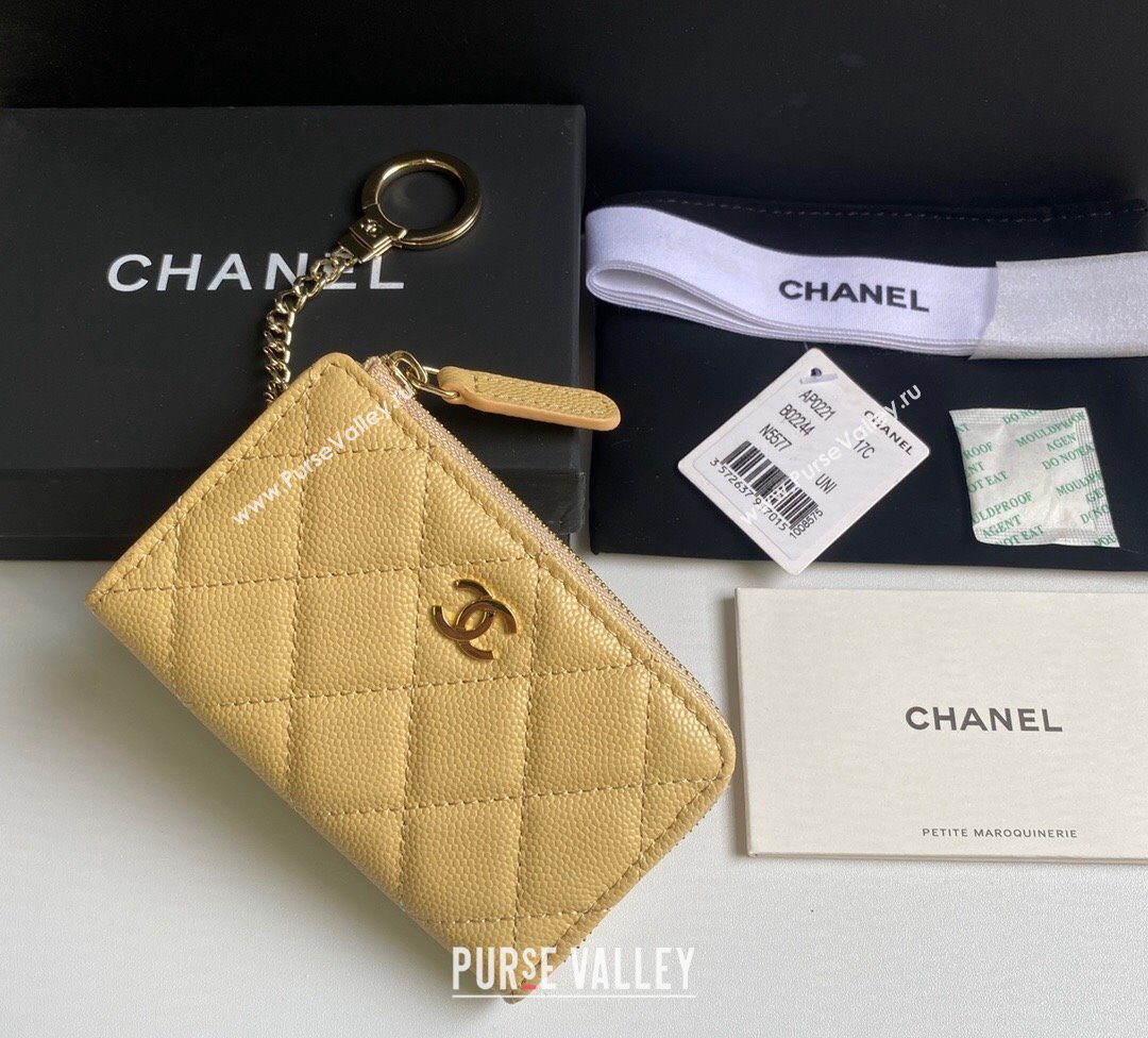 Chanel Grained Calfskin Zip Card Holder Wallet Yellow 2024 AP0221 (yezi-241107033)