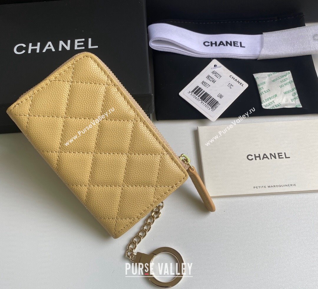 Chanel Grained Calfskin Zip Card Holder Wallet Yellow 2024 AP0221 (yezi-241107033)