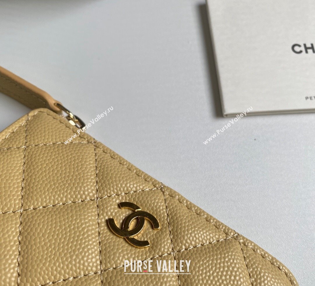 Chanel Grained Calfskin Zip Card Holder Wallet Yellow 2024 AP0221 (yezi-241107033)