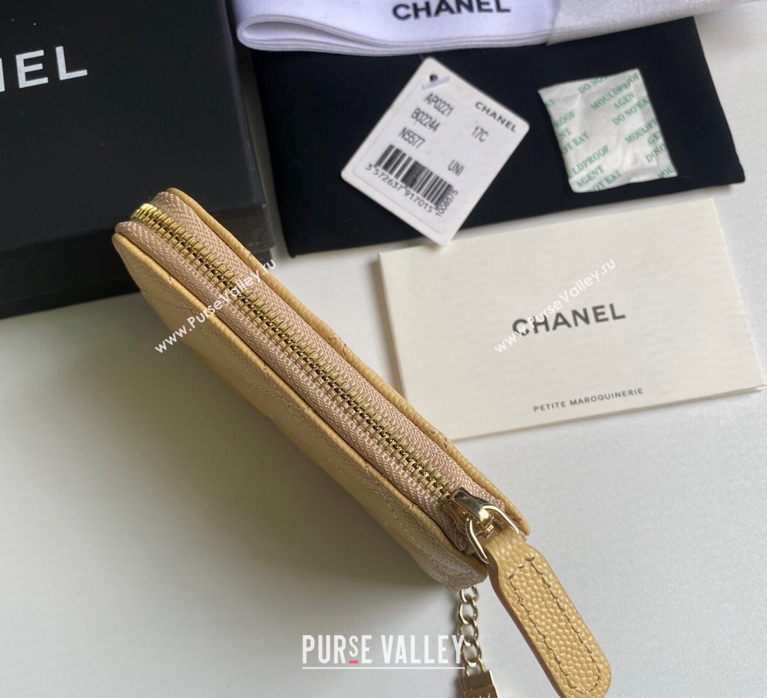 Chanel Grained Calfskin Zip Card Holder Wallet Yellow 2024 AP0221 (yezi-241107033)