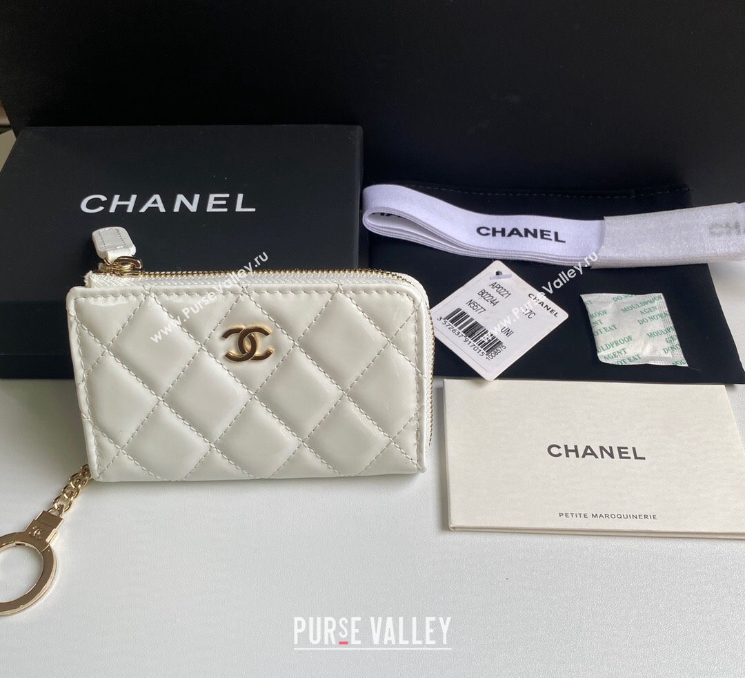 Chanel Patent Calfskin Zip Card Holder Wallet White 2024 AP0221 (yezi-241107034)