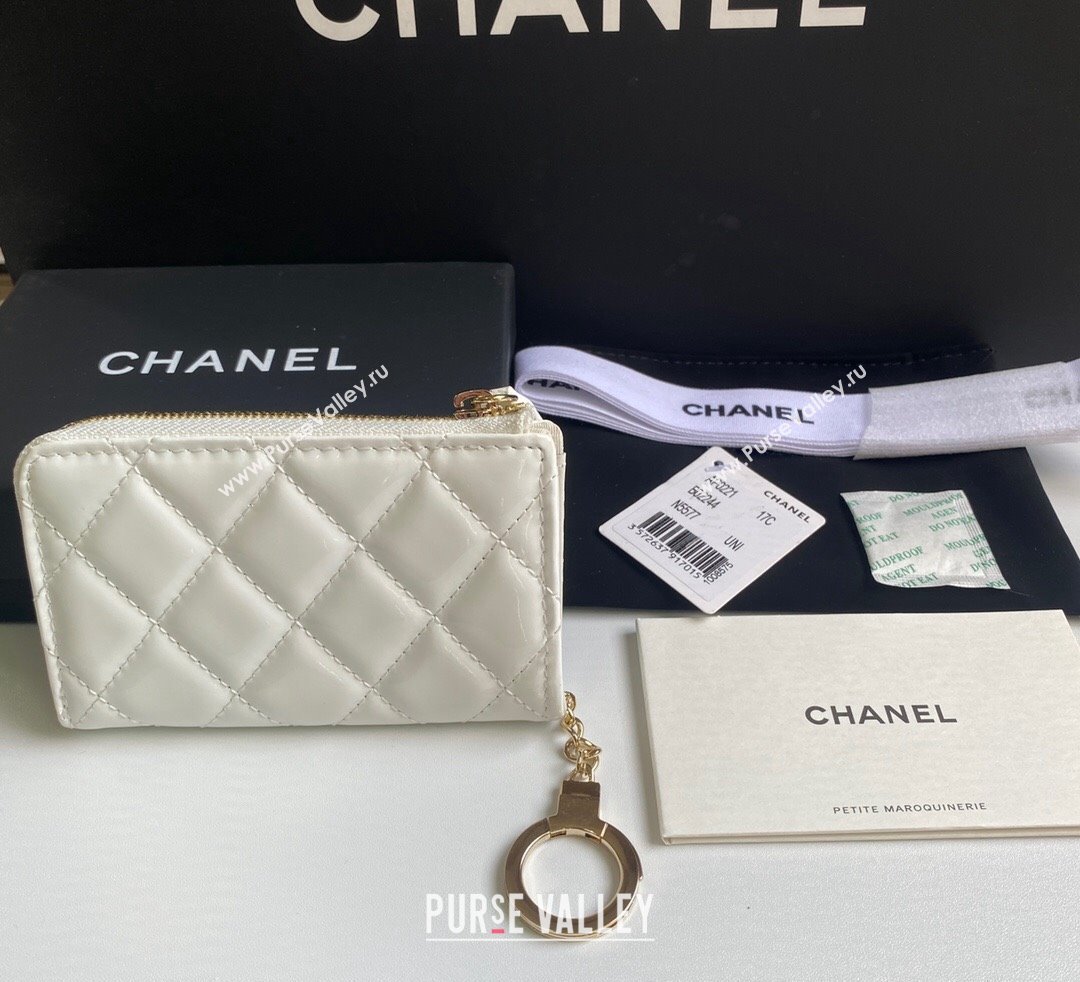 Chanel Patent Calfskin Zip Card Holder Wallet White 2024 AP0221 (yezi-241107034)