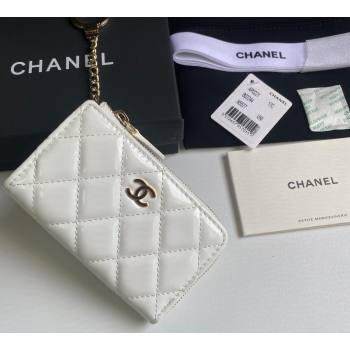 Chanel Patent Calfskin Zip Card Holder Wallet White 2024 AP0221 (yezi-241107034)