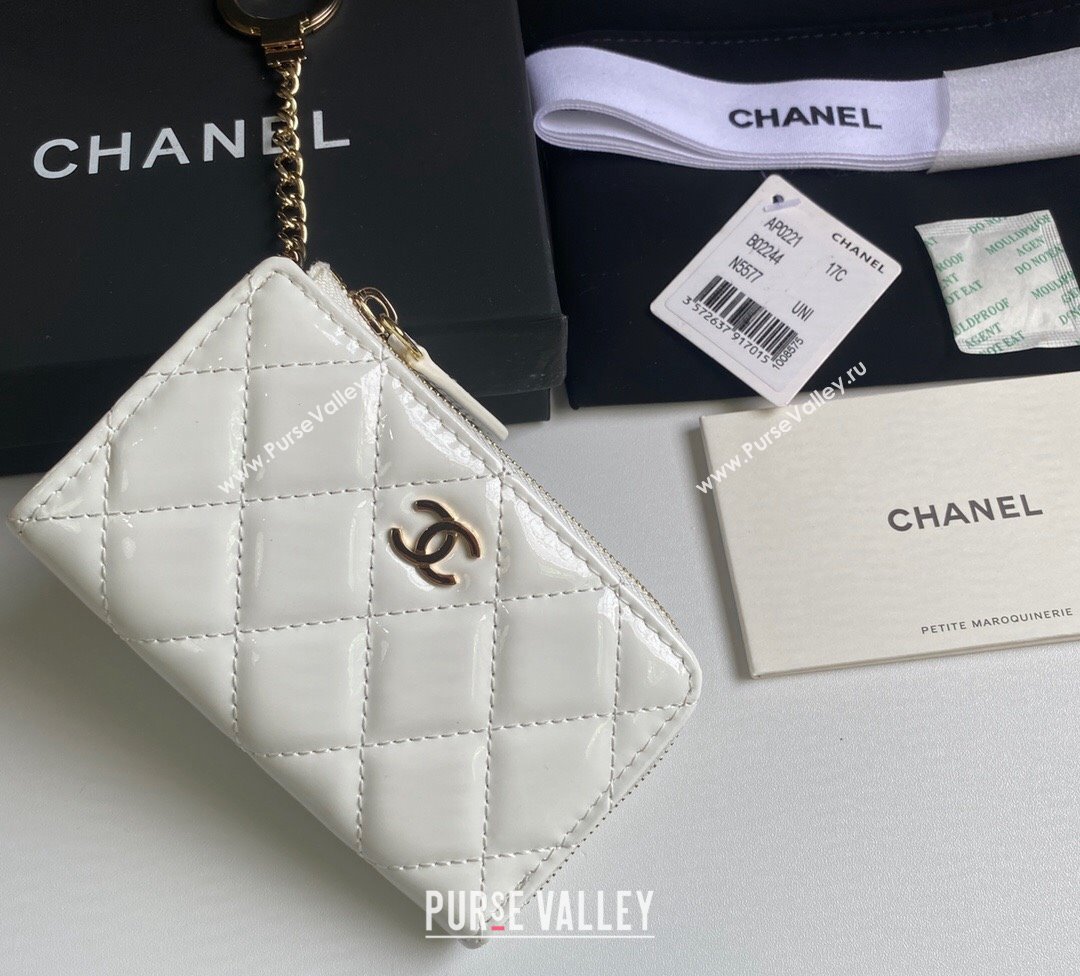 Chanel Patent Calfskin Zip Card Holder Wallet White 2024 AP0221 (yezi-241107034)