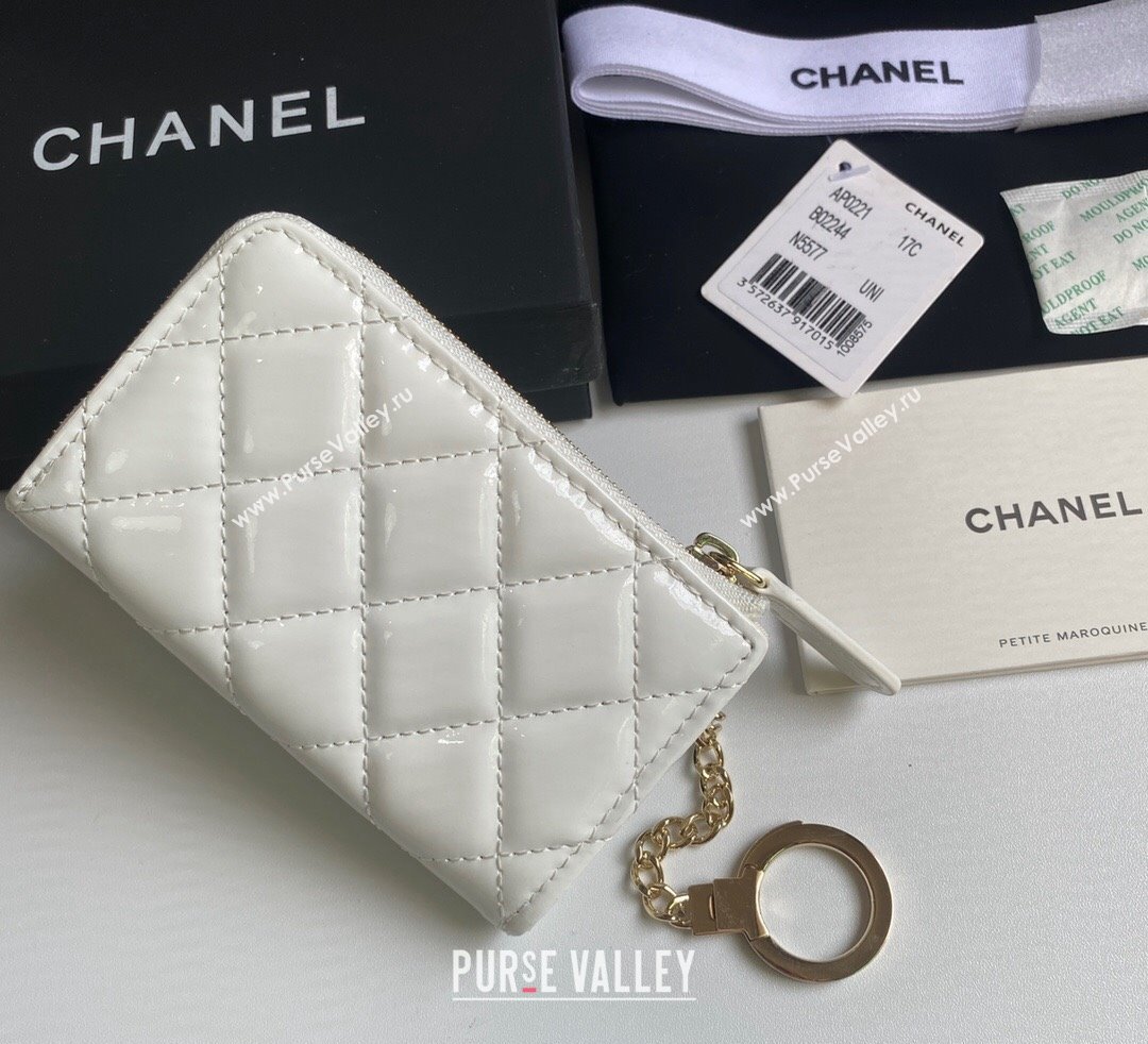 Chanel Patent Calfskin Zip Card Holder Wallet White 2024 AP0221 (yezi-241107034)