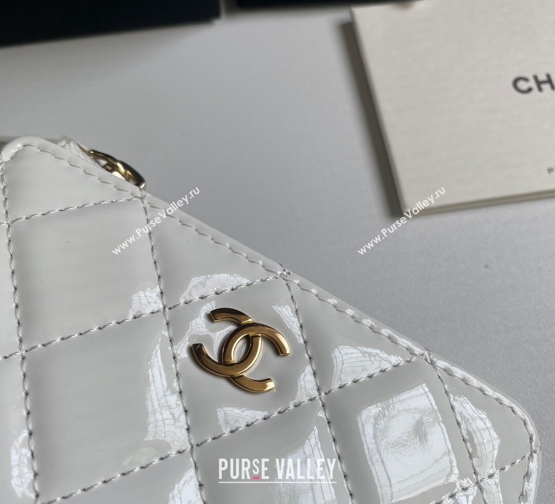 Chanel Patent Calfskin Zip Card Holder Wallet White 2024 AP0221 (yezi-241107034)