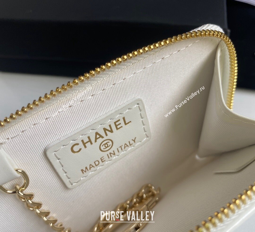 Chanel Patent Calfskin Zip Card Holder Wallet White 2024 AP0221 (yezi-241107034)