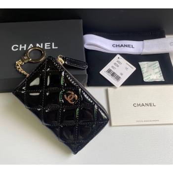 Chanel Patent Calfskin Zip Card Holder Wallet Black 2024 AP0221 (yezi-241107035)