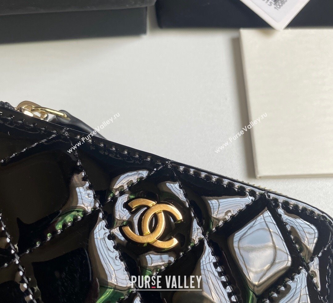 Chanel Patent Calfskin Zip Card Holder Wallet Black 2024 AP0221 (yezi-241107035)