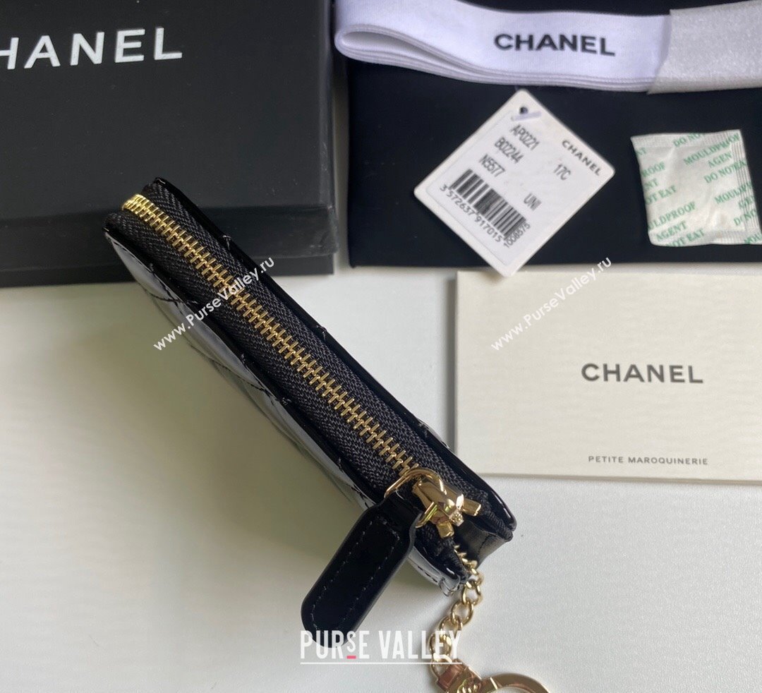 Chanel Patent Calfskin Zip Card Holder Wallet Black 2024 AP0221 (yezi-241107035)