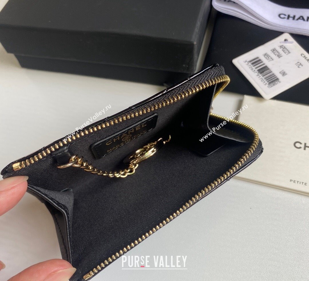 Chanel Patent Calfskin Zip Card Holder Wallet Black 2024 AP0221 (yezi-241107035)