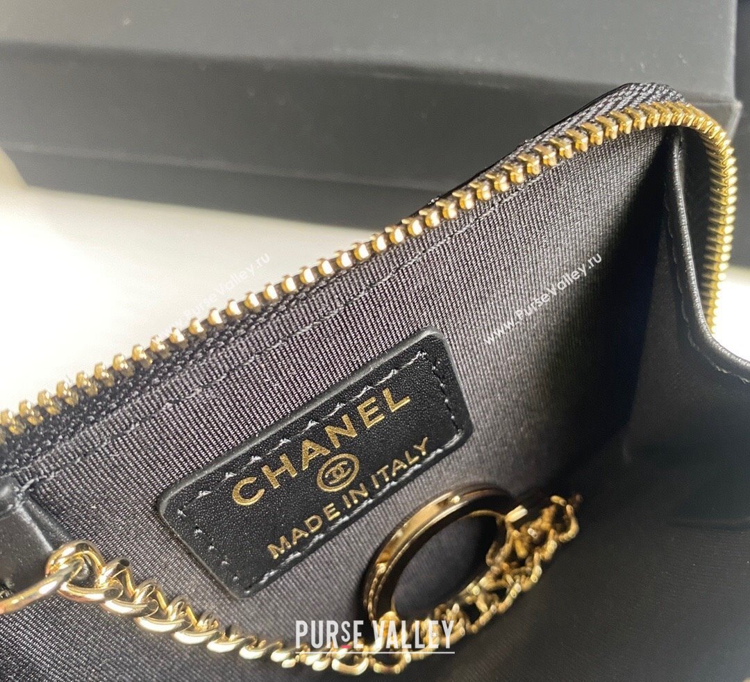 Chanel Patent Calfskin Zip Card Holder Wallet Black 2024 AP0221 (yezi-241107035)