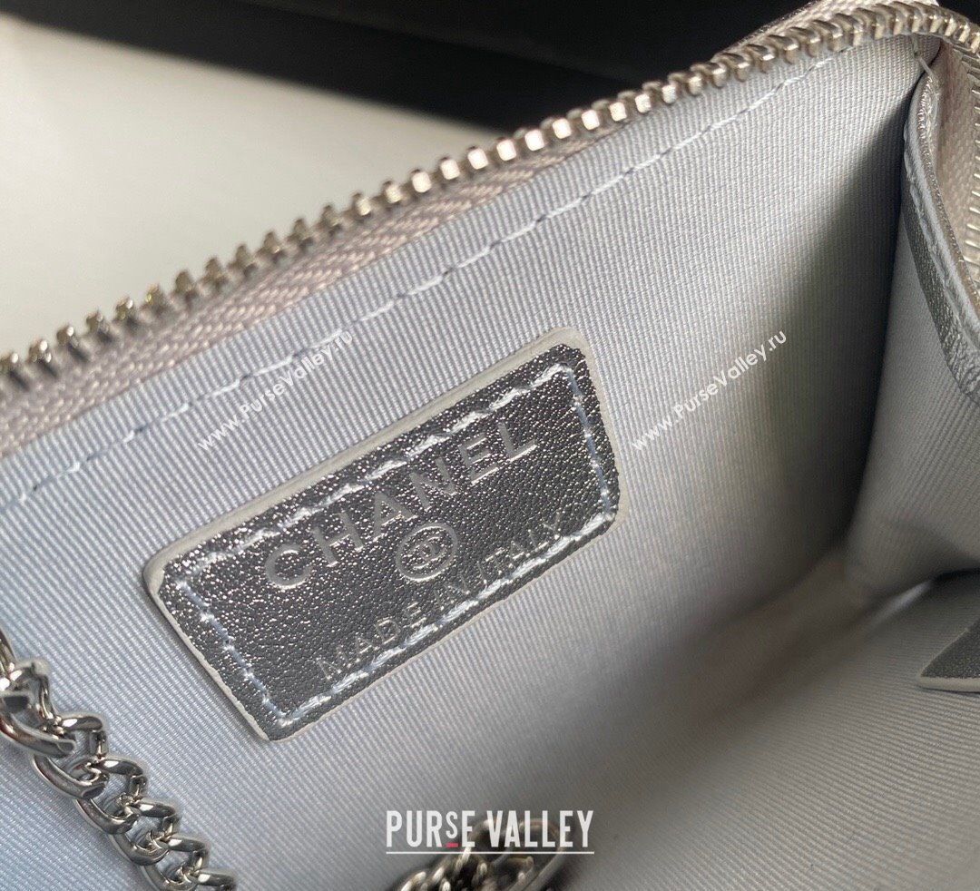 Chanel Metallic Calfskin Zip Card Holder Wallet Silver 2024 AP0221 (yezi-241107036)