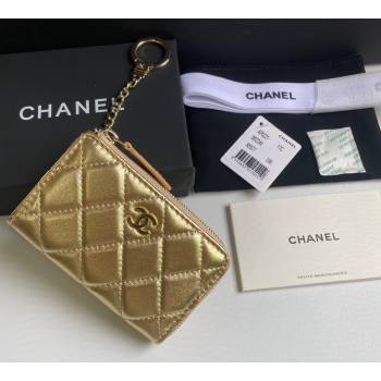 Chanel Metallic Calfskin Zip Card Holder Wallet Gold 2024 AP0221 (yezi-241107037)