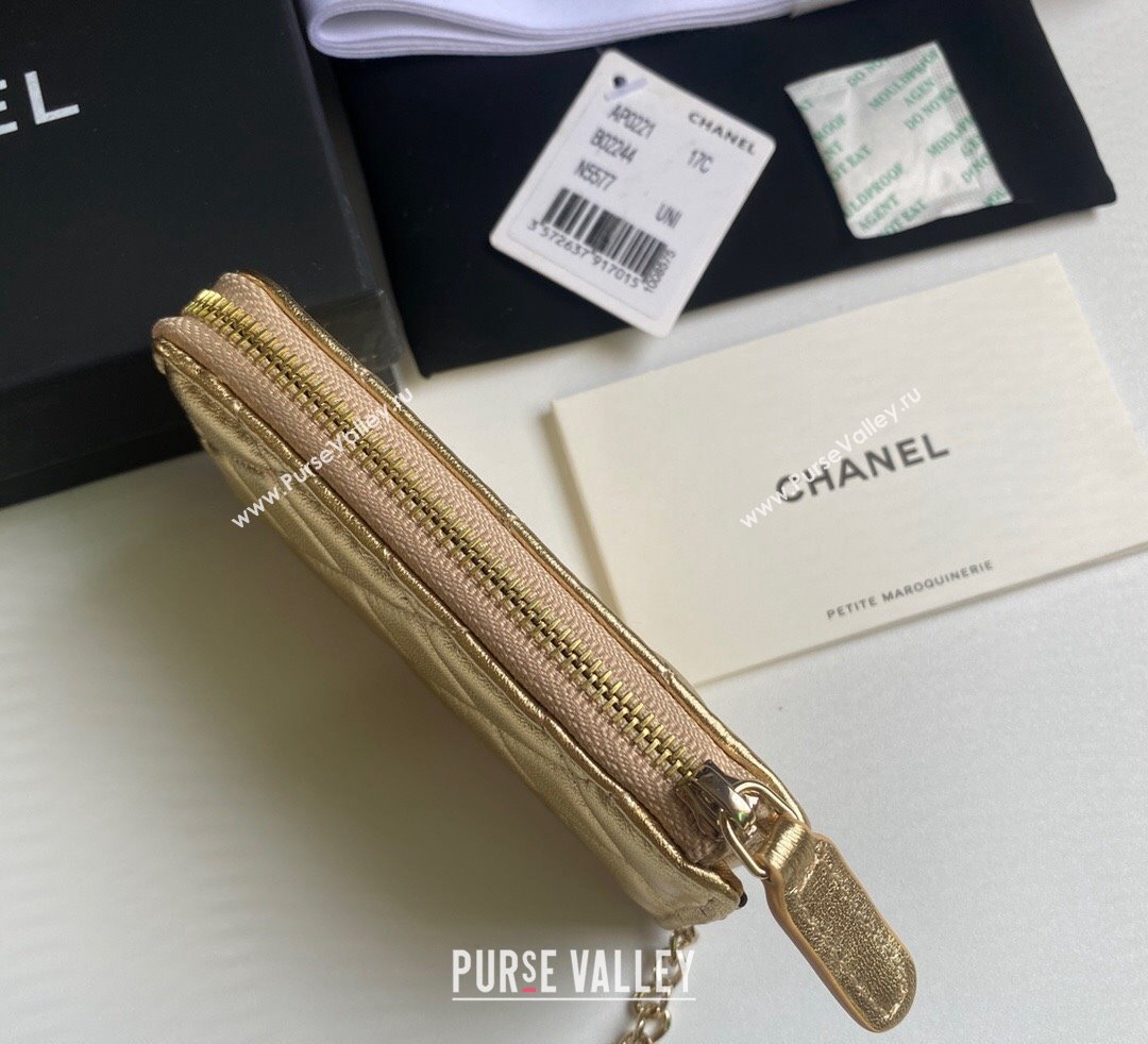 Chanel Metallic Calfskin Zip Card Holder Wallet Gold 2024 AP0221 (yezi-241107037)