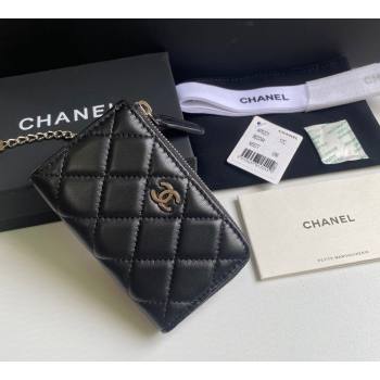 Chanel Lambskin Zip Card Holder Wallet Black/Silver 2024 AP0221 (yezi-241107038)