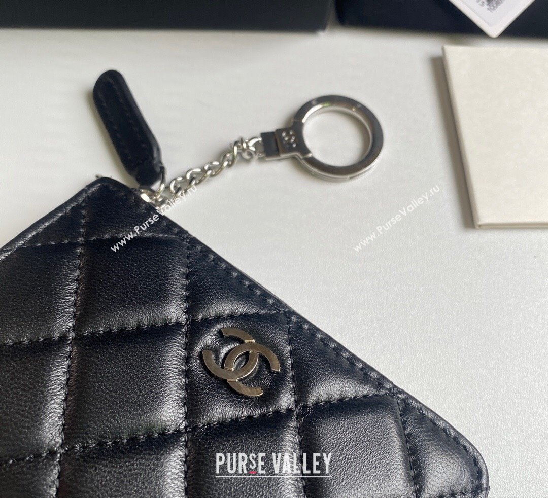 Chanel Lambskin Zip Card Holder Wallet Black/Silver 2024 AP0221 (yezi-241107038)