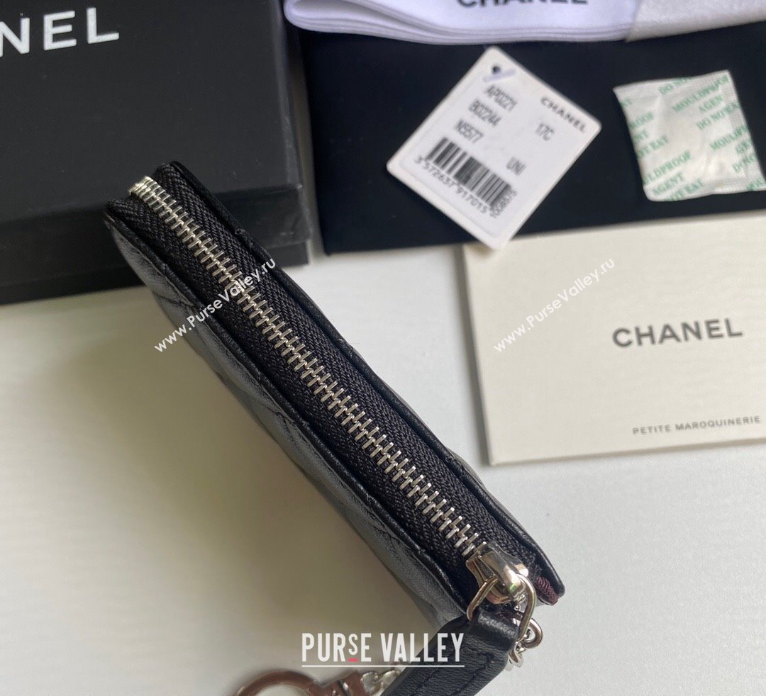 Chanel Lambskin Zip Card Holder Wallet Black/Silver 2024 AP0221 (yezi-241107038)