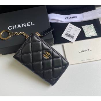 Chanel Lambskin Zip Card Holder Wallet Black/Gold 2024 AP0221 (yezi-241107039)