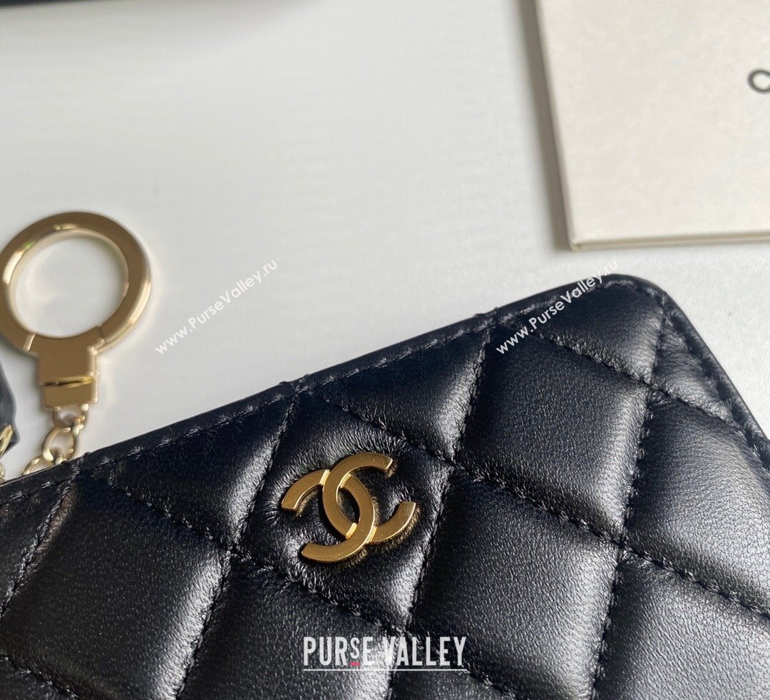 Chanel Lambskin Zip Card Holder Wallet Black/Gold 2024 AP0221 (yezi-241107039)