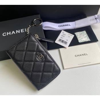 Chanel Grained Calfskin Zip Card Holder Wallet Black/Silver 2024 AP0221 (yezi-241107040)