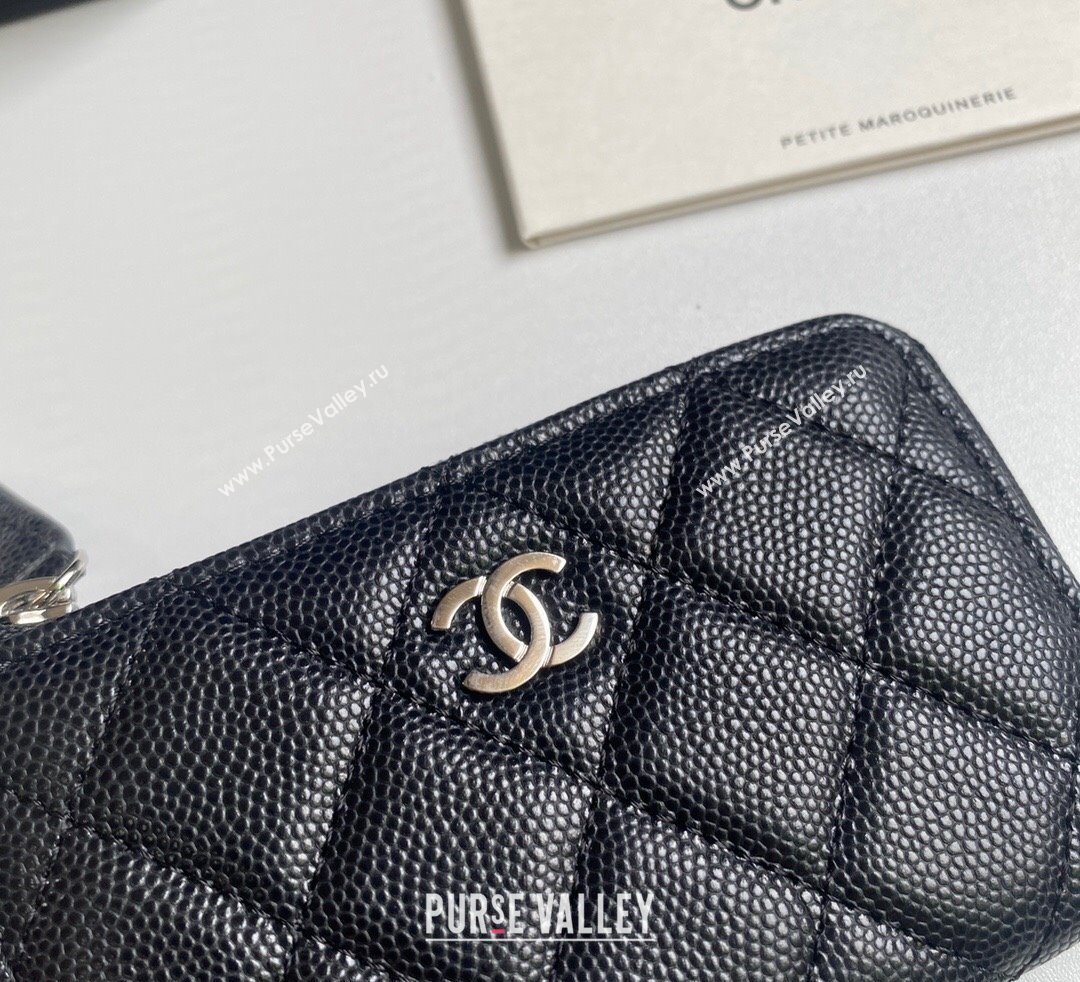 Chanel Grained Calfskin Zip Card Holder Wallet Black/Silver 2024 AP0221 (yezi-241107040)