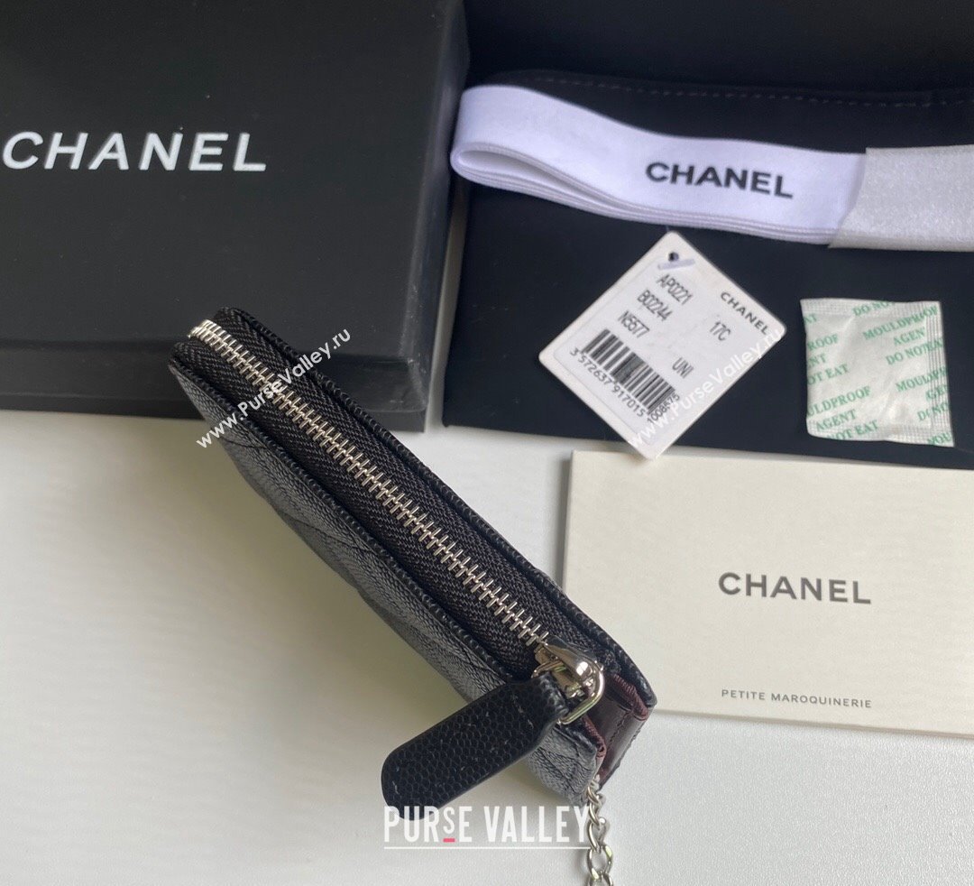 Chanel Grained Calfskin Zip Card Holder Wallet Black/Silver 2024 AP0221 (yezi-241107040)