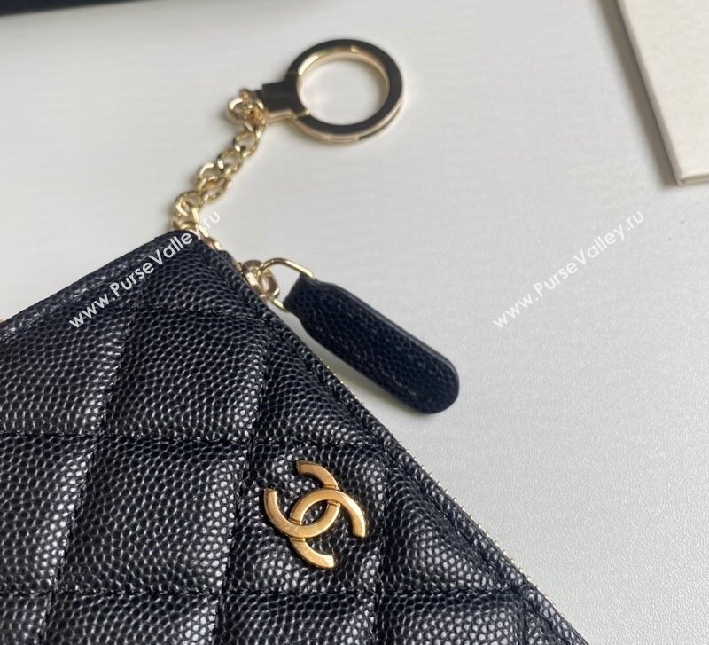 Chanel Grained Calfskin Zip Card Holder Wallet Black/Gold 2024 AP0221 (yezi-241107041)