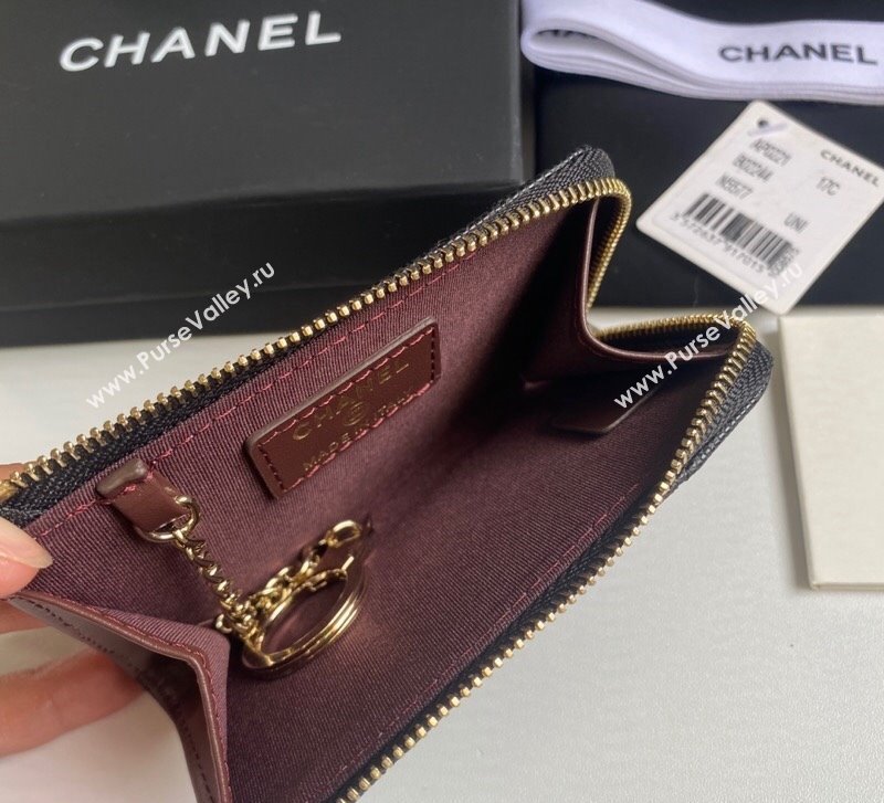 Chanel Grained Calfskin Zip Card Holder Wallet Black/Gold 2024 AP0221 (yezi-241107041)