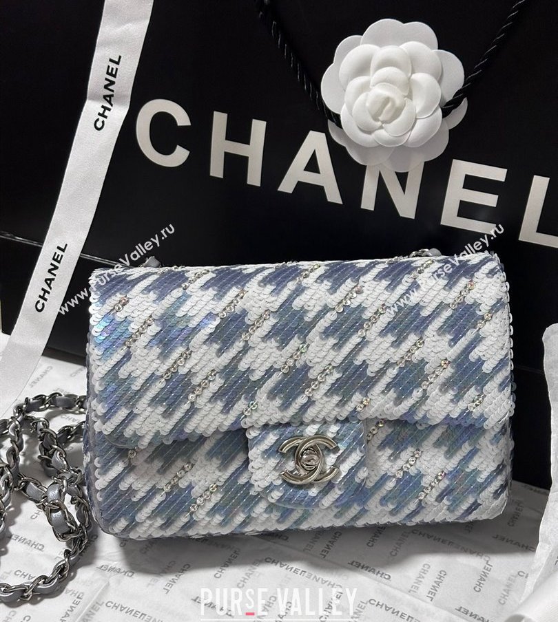 Chanel Embroidered Satin Sequins Classic Mini Flap Bag A69900 White/Grey 2024 (yezi-241107042)