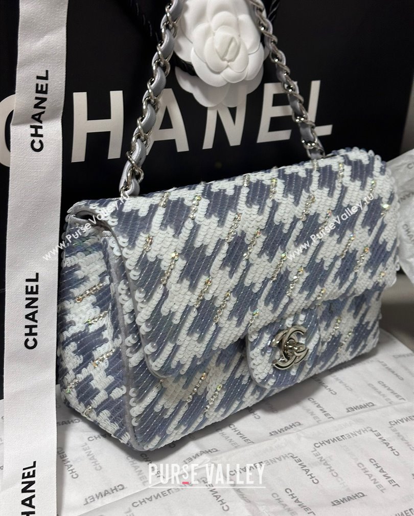 Chanel Embroidered Satin Sequins Classic Mini Flap Bag A69900 White/Grey 2024 (yezi-241107042)