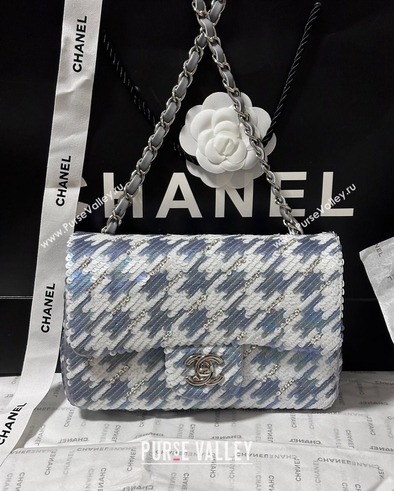 Chanel Embroidered Satin Sequins Classic Mini Flap Bag A69900 White/Grey 2024 (yezi-241107042)