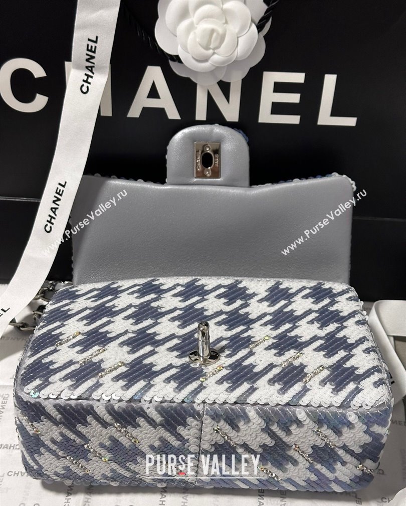 Chanel Embroidered Satin Sequins Classic Mini Flap Bag A69900 White/Grey 2024 (yezi-241107042)