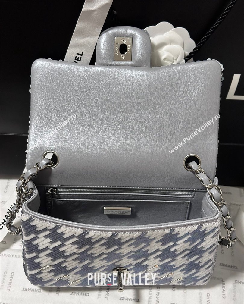 Chanel Embroidered Satin Sequins Classic Mini Flap Bag A69900 White/Grey 2024 (yezi-241107042)