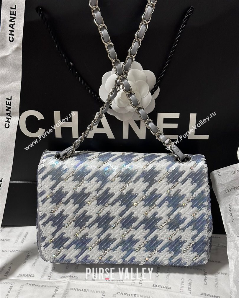 Chanel Embroidered Satin Sequins Classic Mini Flap Bag A69900 White/Grey 2024 (yezi-241107042)