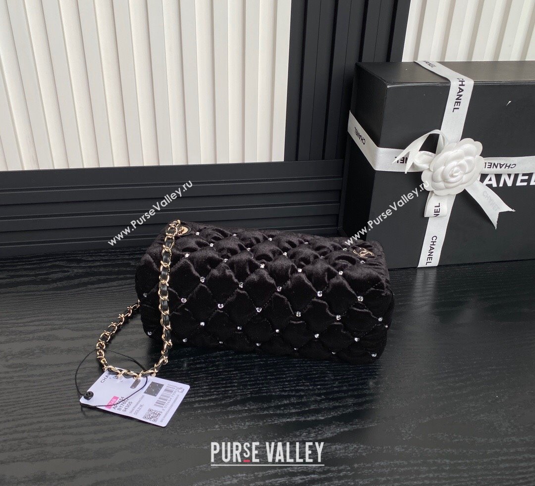 Chanel Velvet Strass Clutch with Chain AP4164 Black 2024 (yezi-241107044)