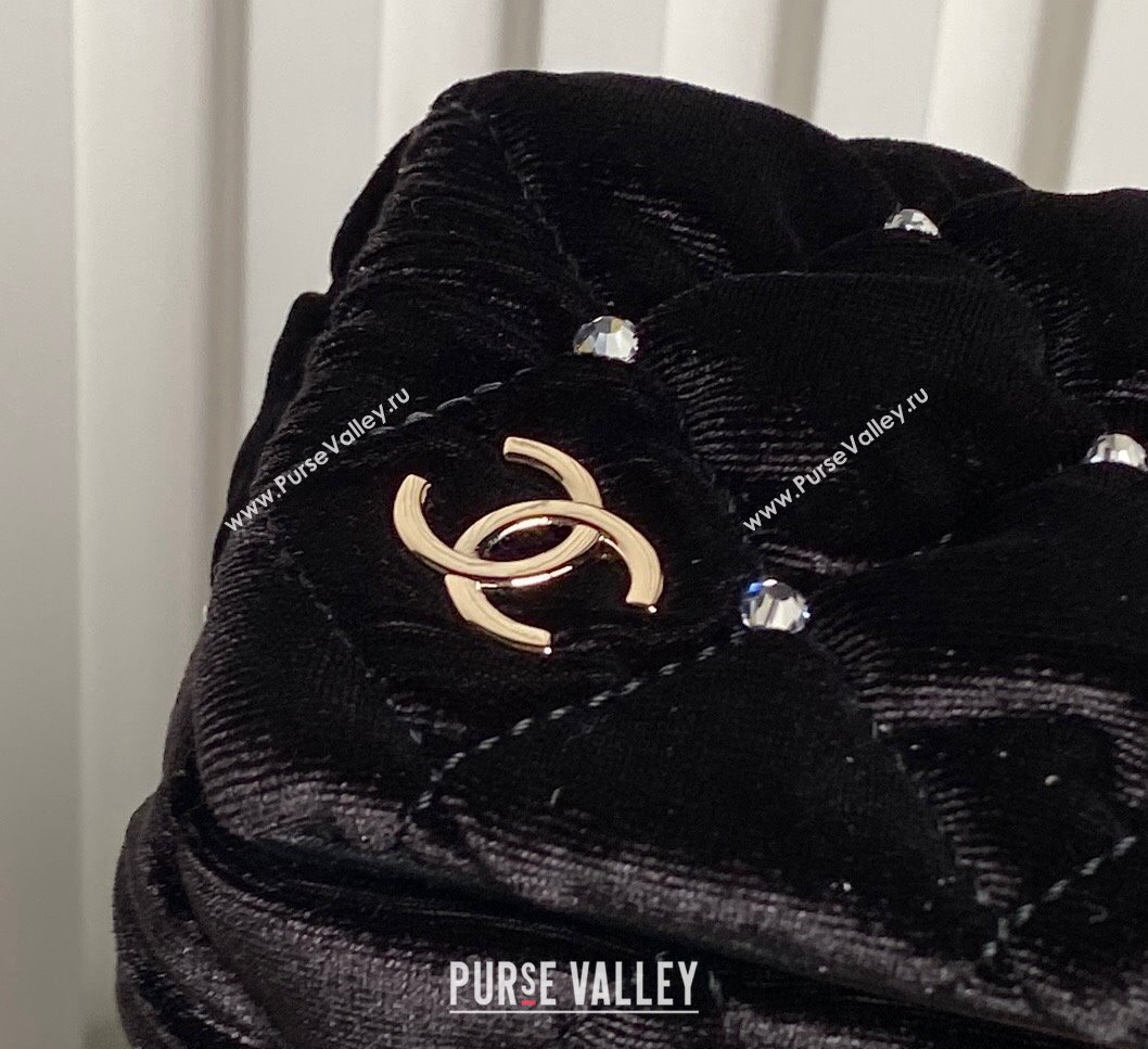 Chanel Velvet Strass Clutch with Chain AP4164 Black 2024 (yezi-241107044)