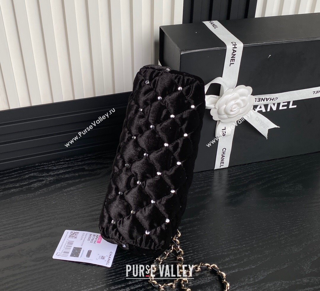 Chanel Velvet Strass Clutch with Chain AP4164 Black 2024 (yezi-241107044)