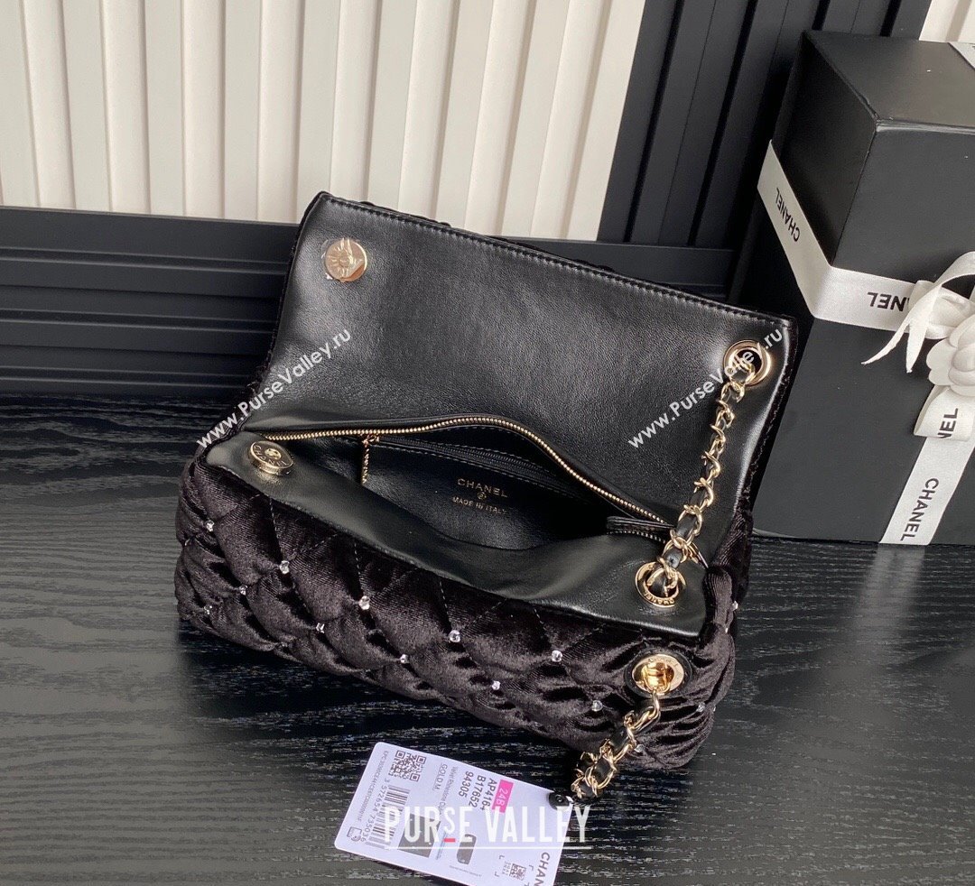 Chanel Velvet Strass Clutch with Chain AP4164 Black 2024 (yezi-241107044)