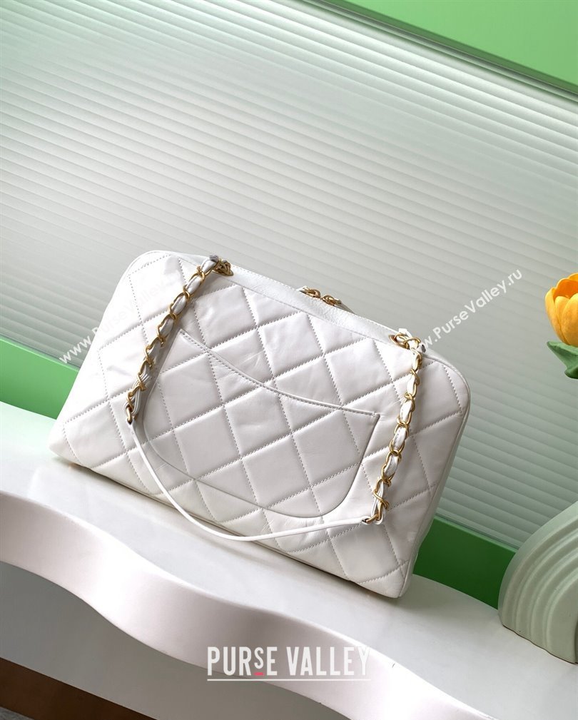 Chanel Shiny Calfskin Large Bowling Bag with Pockets White AS4933 2024 (yezi-241107048)