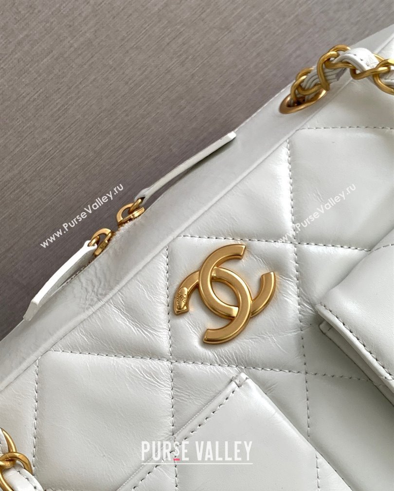 Chanel Shiny Calfskin Large Bowling Bag with Pockets White AS4933 2024 (yezi-241107048)