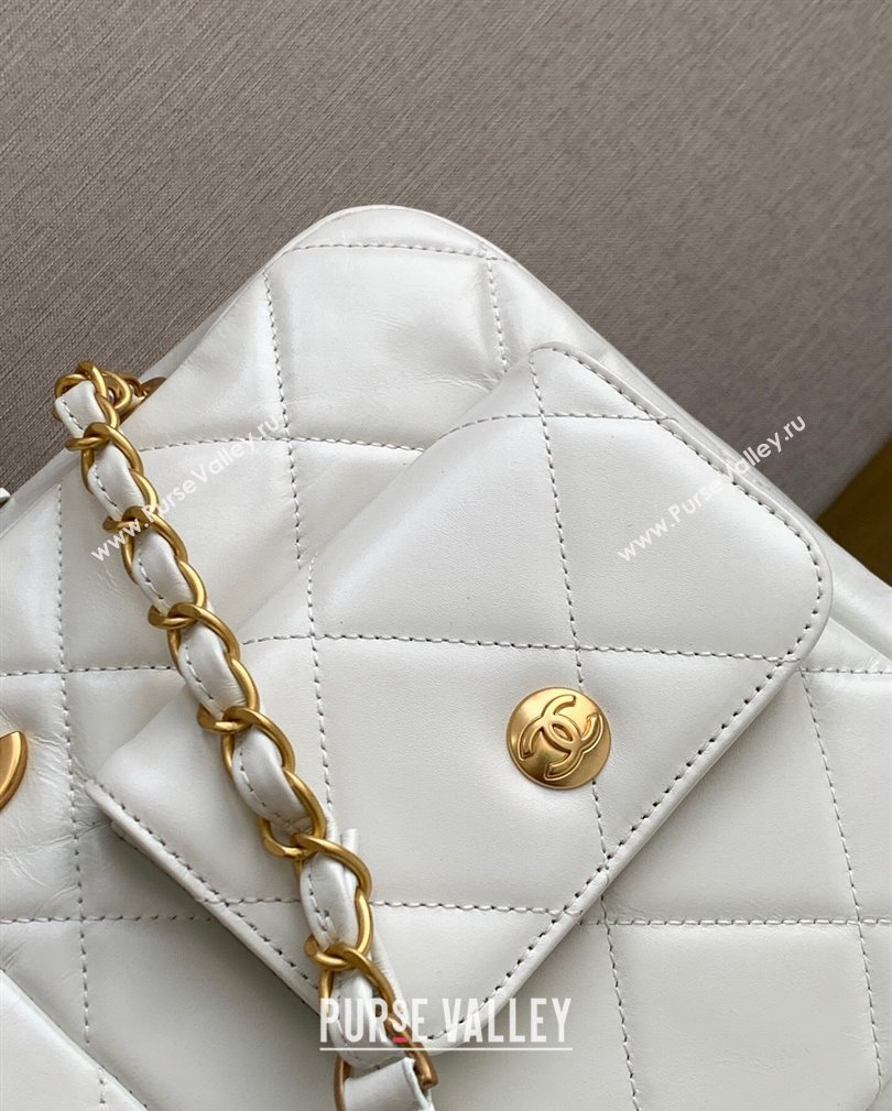 Chanel Shiny Calfskin Large Bowling Bag with Pockets White AS4933 2024 (yezi-241107048)