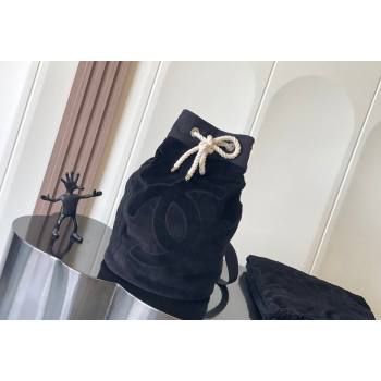 Chanel Beach Cotton Bucket Bag Blanket Set Black 2024 (yezi-241107049)