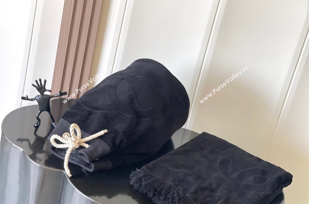 Chanel Beach Cotton Bucket Bag Blanket Set Black 2024 (yezi-241107049)