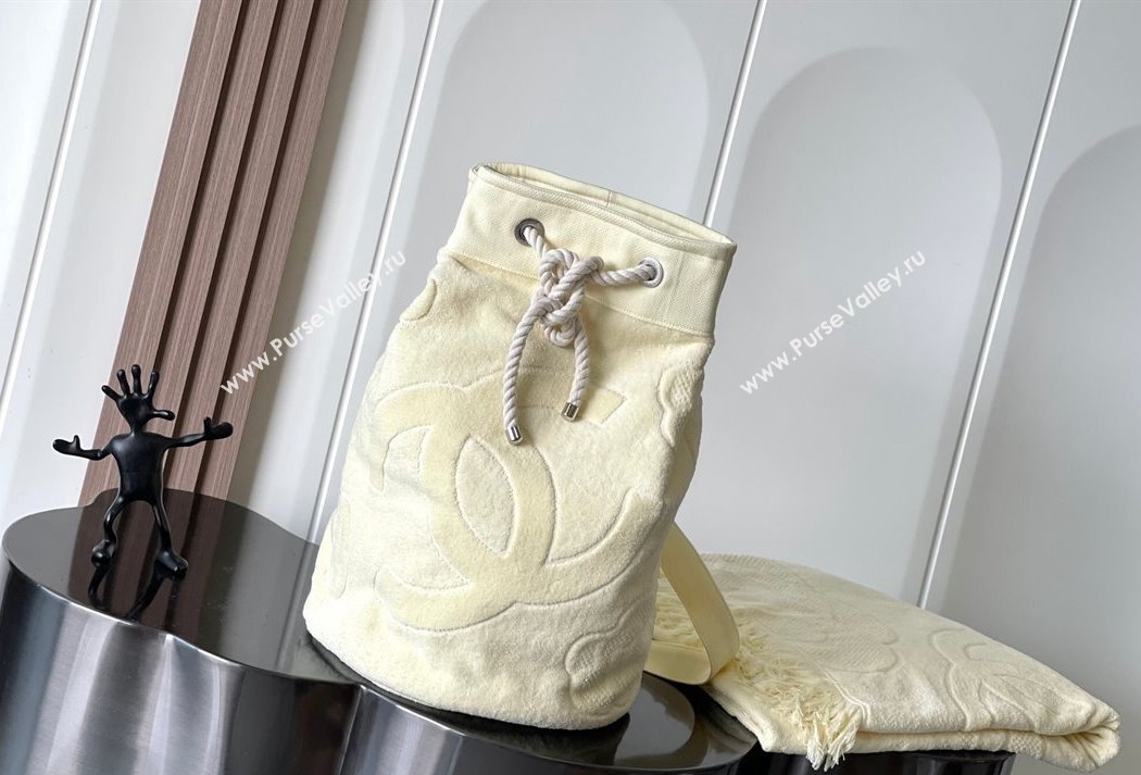 Chanel Beach Cotton Bucket Bag Blanket Set Yellow 2024 (yezi-241107050)