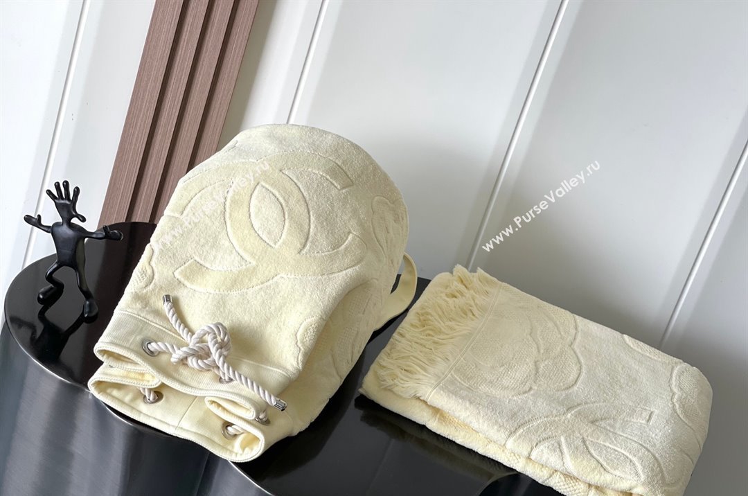 Chanel Beach Cotton Bucket Bag Blanket Set Yellow 2024 (yezi-241107050)